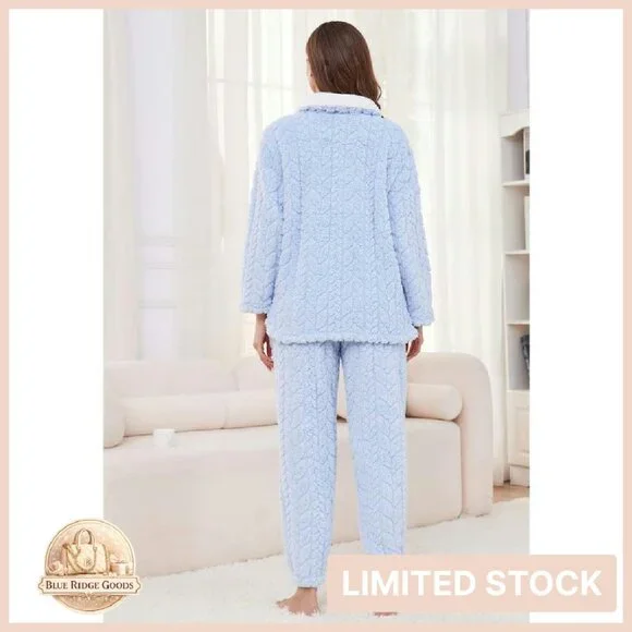Fluffy Fleece Pajama Set Soft Plush Sleepwear Winter Loungewear Cozy Chic
